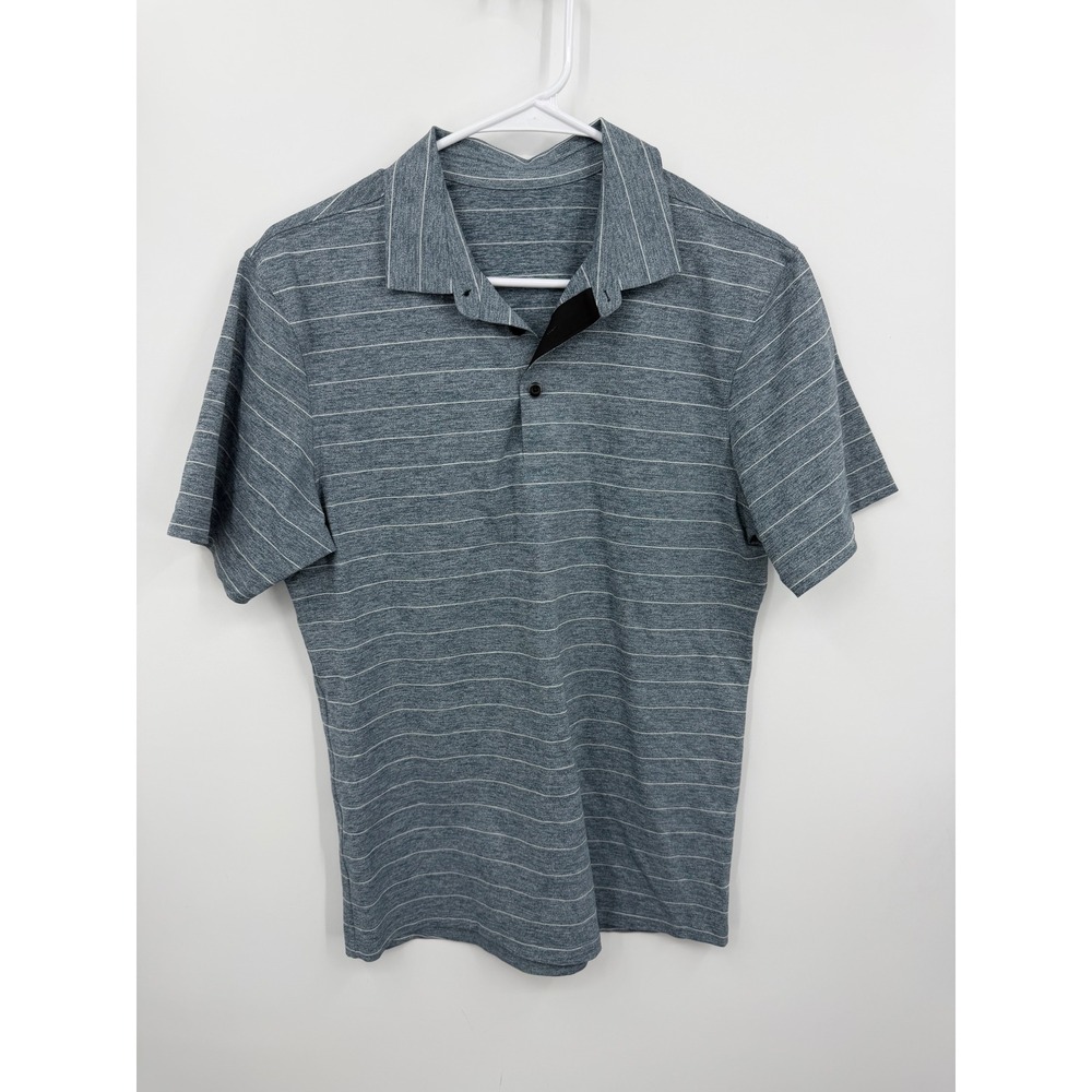 Lululemon propel Polo Shirt Mens Size‎ S Blue Striped Short Sleeve Golf Top